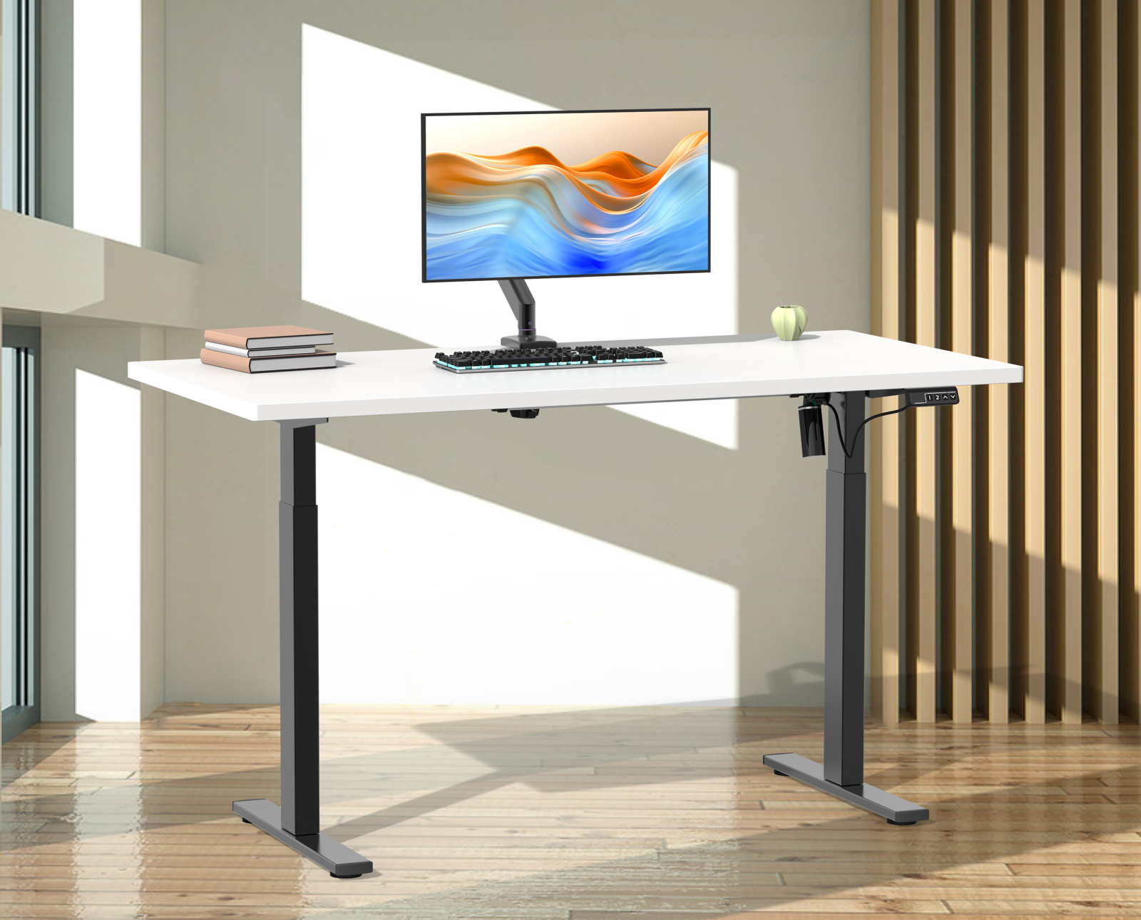 Schreibtisch E-LONA - weiß-schwarz - 110x80 cm - höhenverstellbar