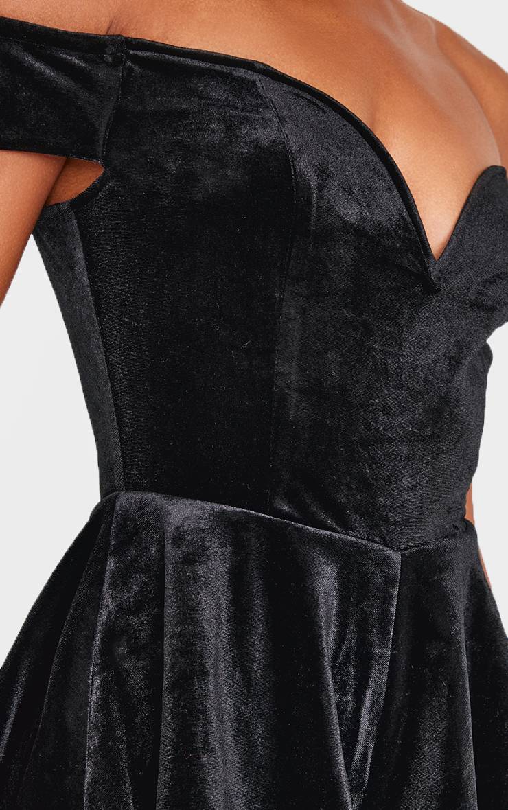 Noir Combi-short Fluide En Velours À Encolure Bardot Cœur