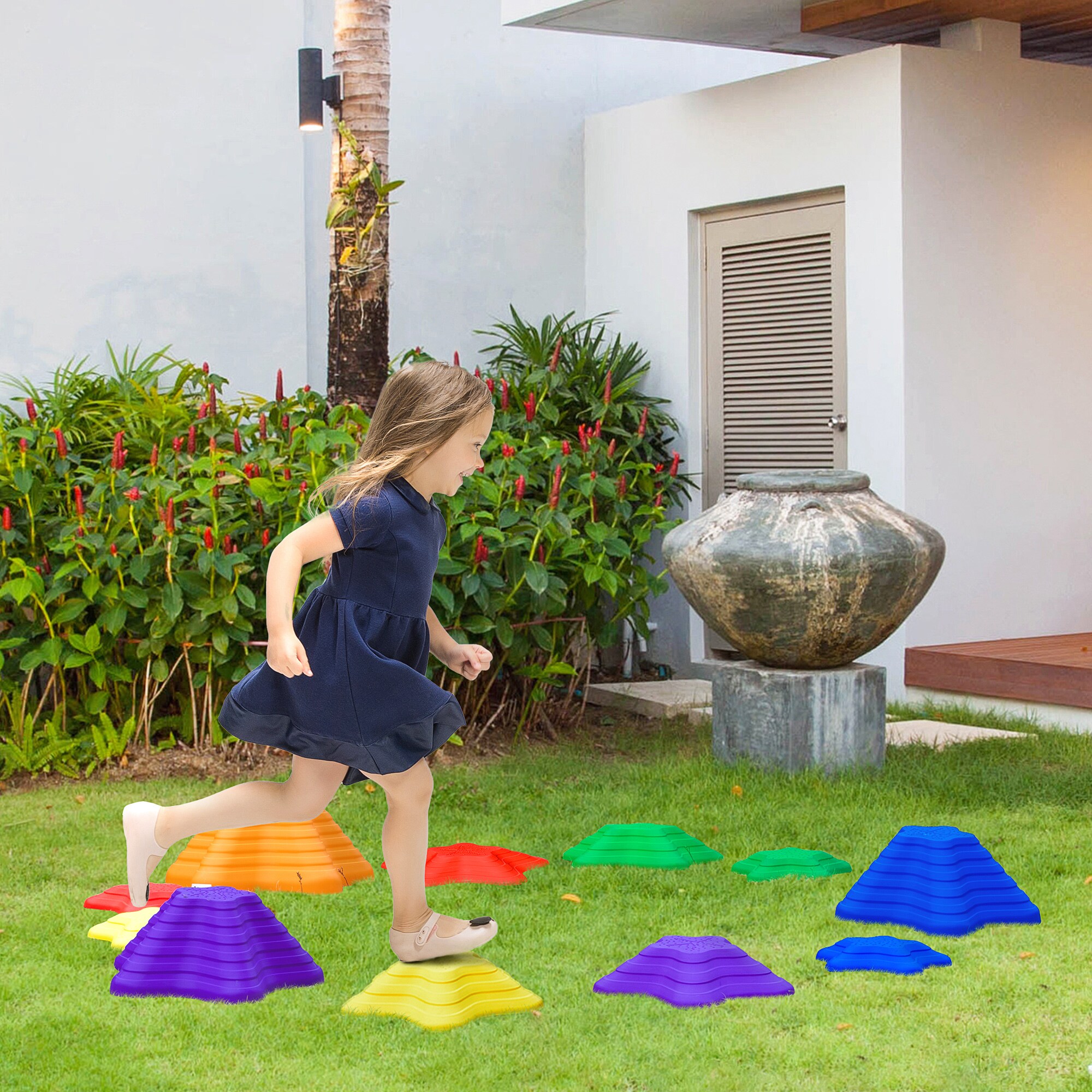 Outsunny Balance Fluss-Steine stapelbar bunt 40,5L x 40,5B x 20H cm