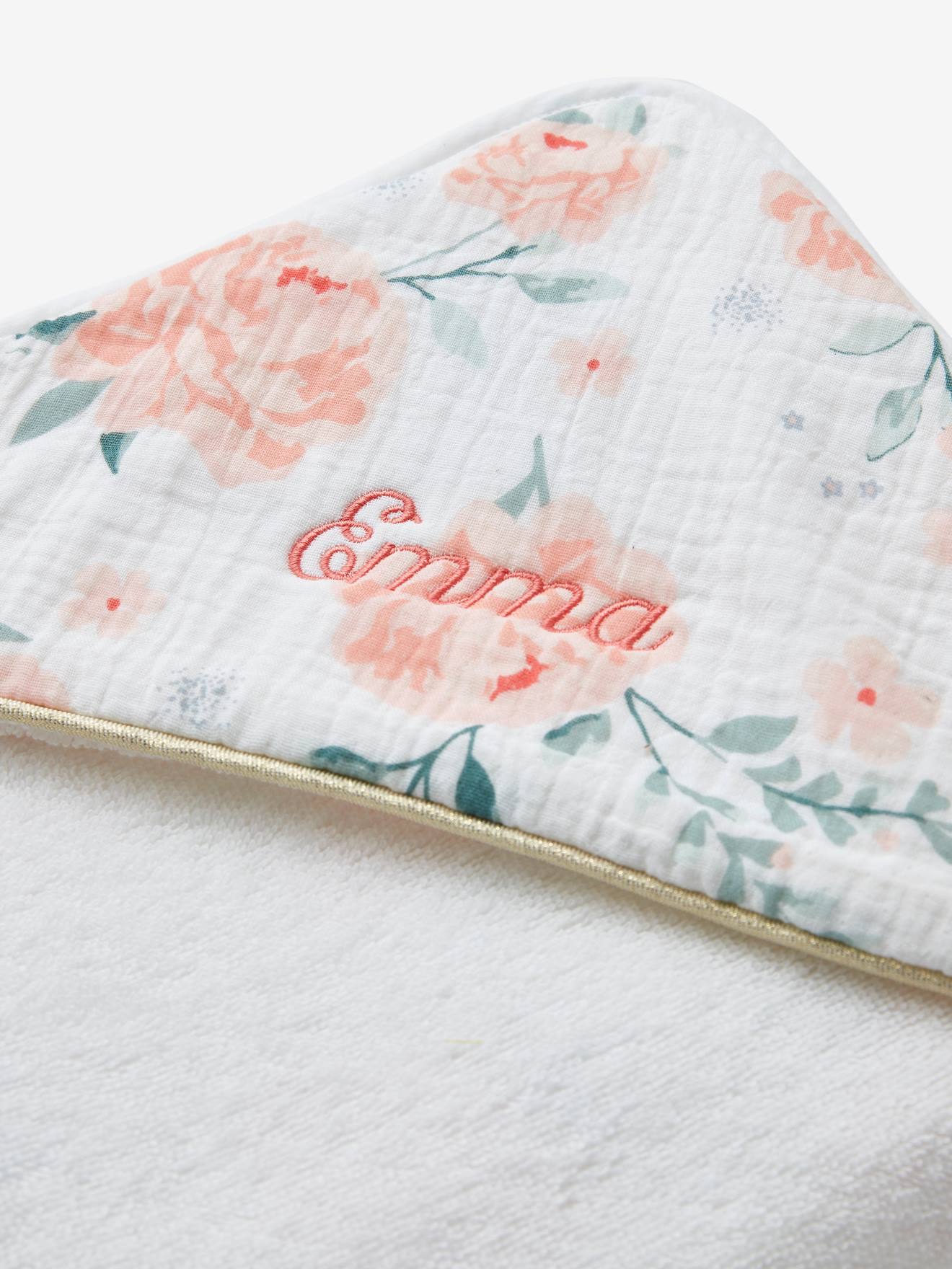 Capa de banho personalizável em gaze de algodão lisa rosa claro Eau de Rose com estampas.