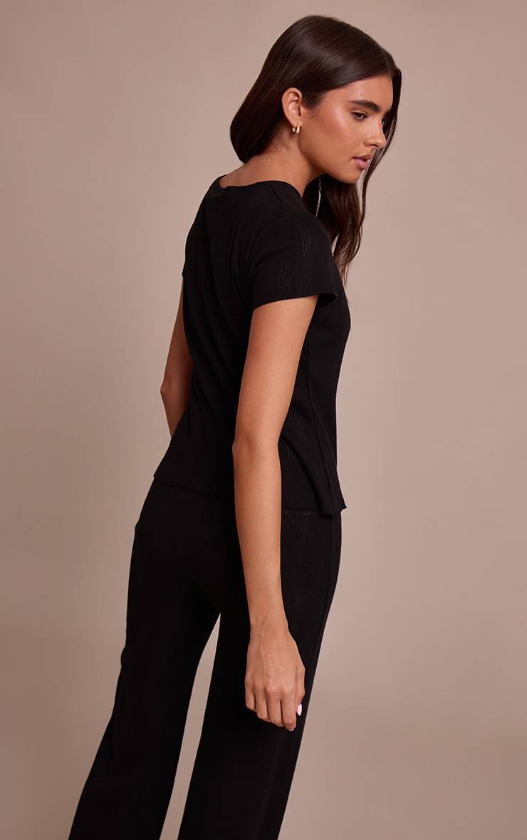 Noir T-shirt Ajusté Long En Pointelle