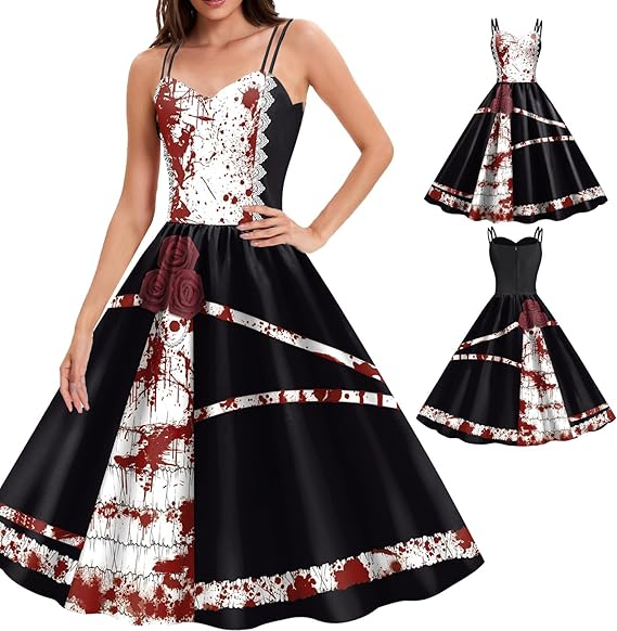 (175cm) Halloween Erwachsenen Kostüm Blutiges Kleid Verkleidung für Motto Partys / Fasnacht - Schwarz