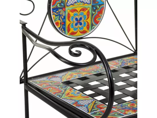 Banc en mosaïque et fer forgé noir 110x50x88h