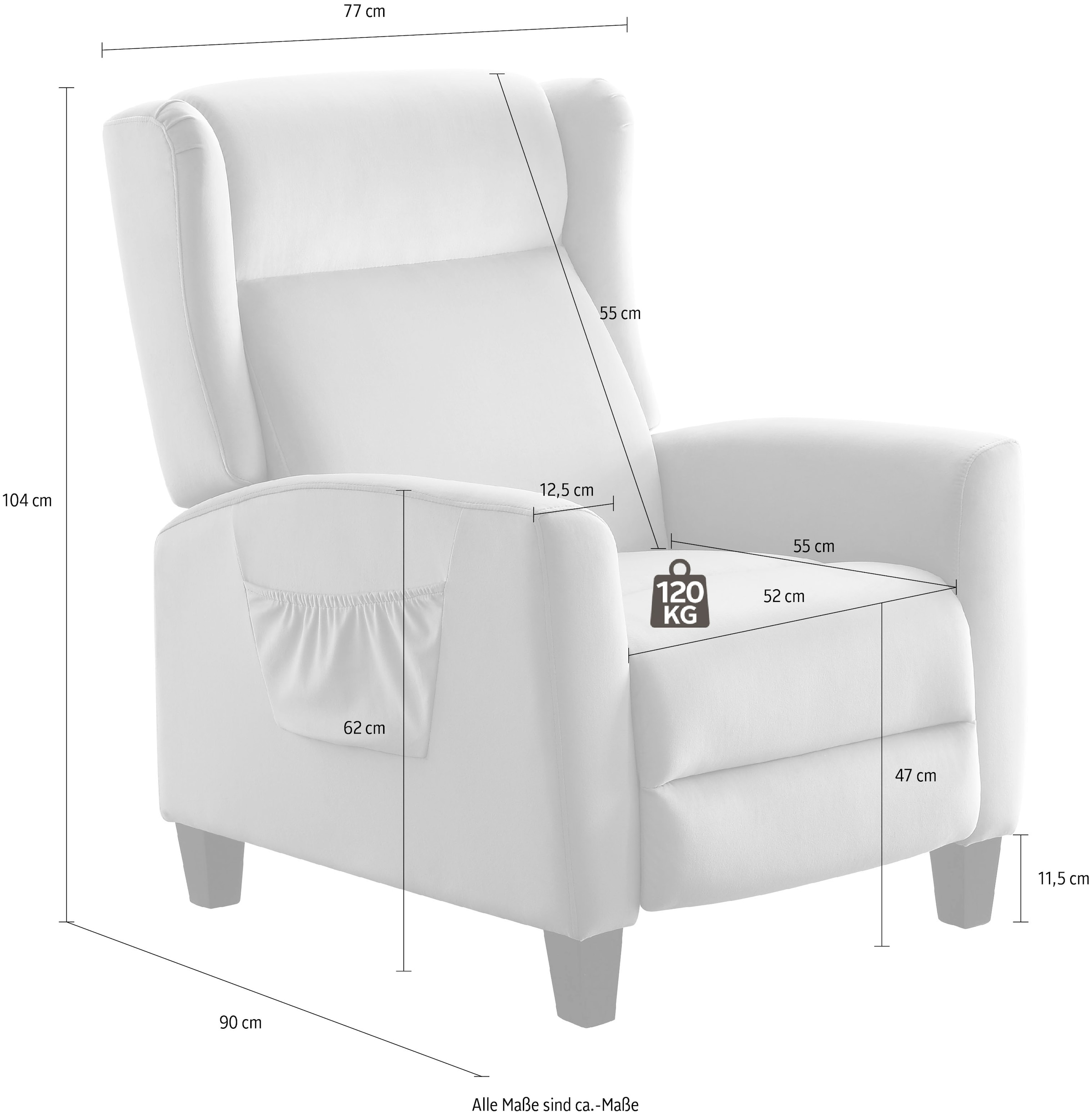 ATLANTIC home collection TV-Sessel »Timon« klassischer Ohrensessel mit Relaxfunktion und praktischer Seitentasche
