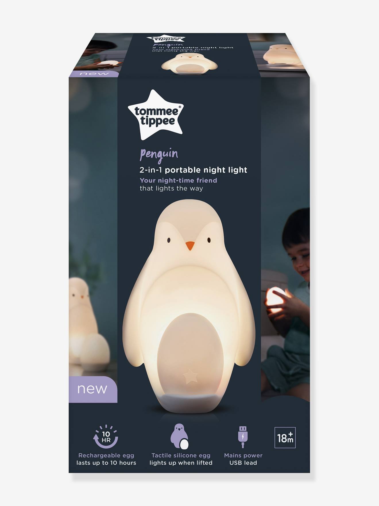 Luminária Noturna Portátil 2 em 1 TOMMEE TIPPEE Pinguim Branco