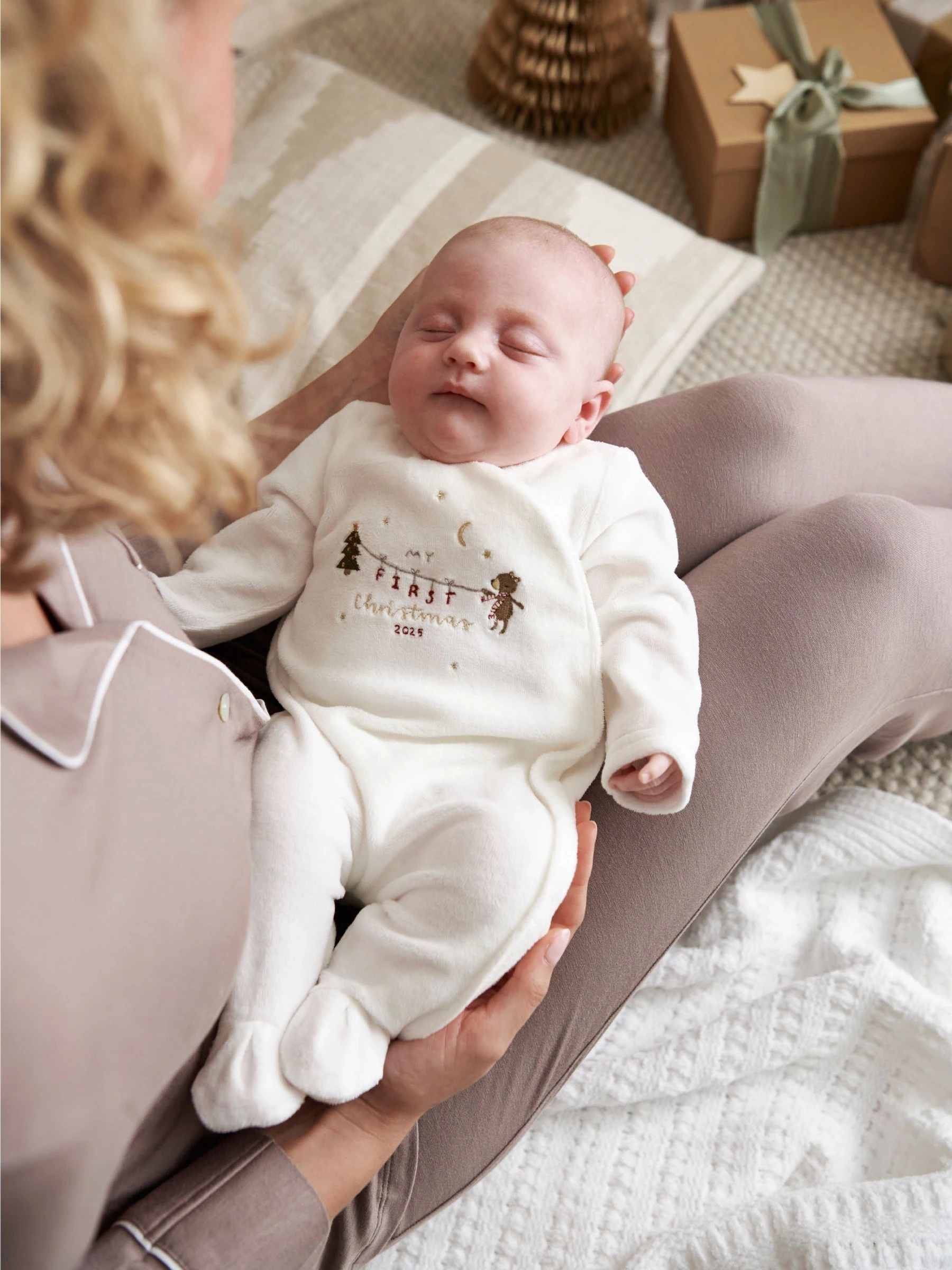 Mamas & Papas My First Christmas Velour Sleepsuit