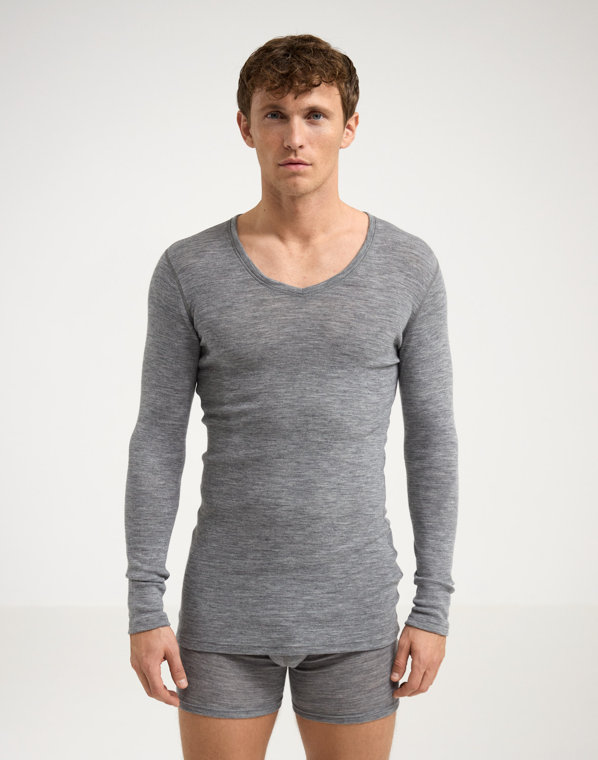 Shirt met V-hals van merinowol voor heren
