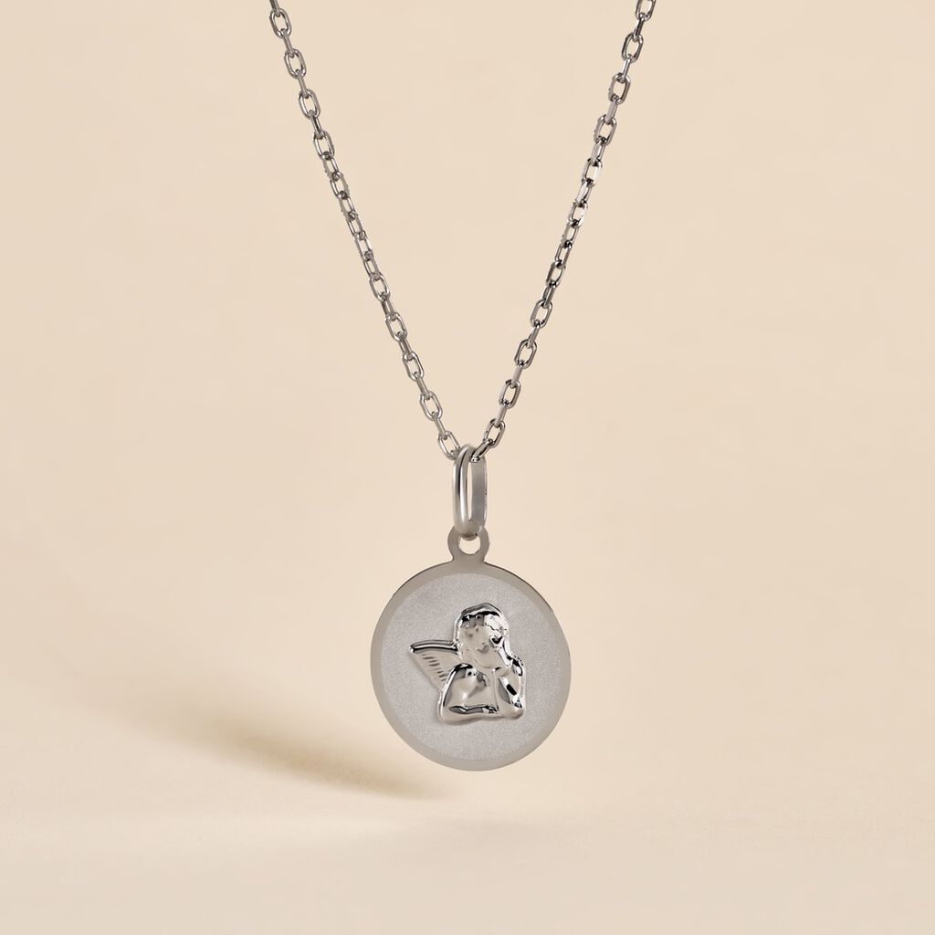 Pendentif Ange Rond Satine Or Blanc