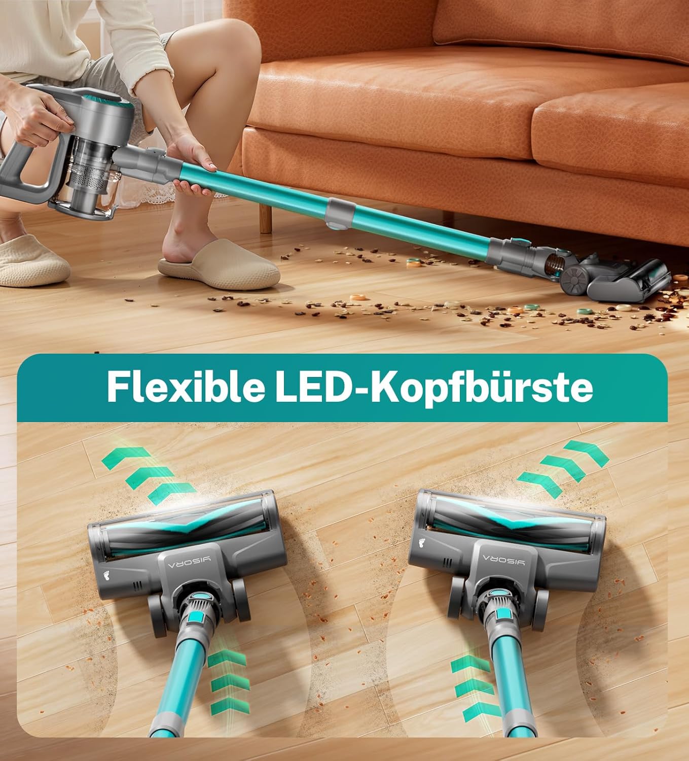 Akku Staubsauger, 28000Pa/175W/55Min Staubsauger Kabellos, Anti-Tangle-Bürste und Selbststehend, Ultraleichter Handstaubsauger akku vacuum cleaner Stielstaubsauger für Teppichen, Hartboden, Tierhaare