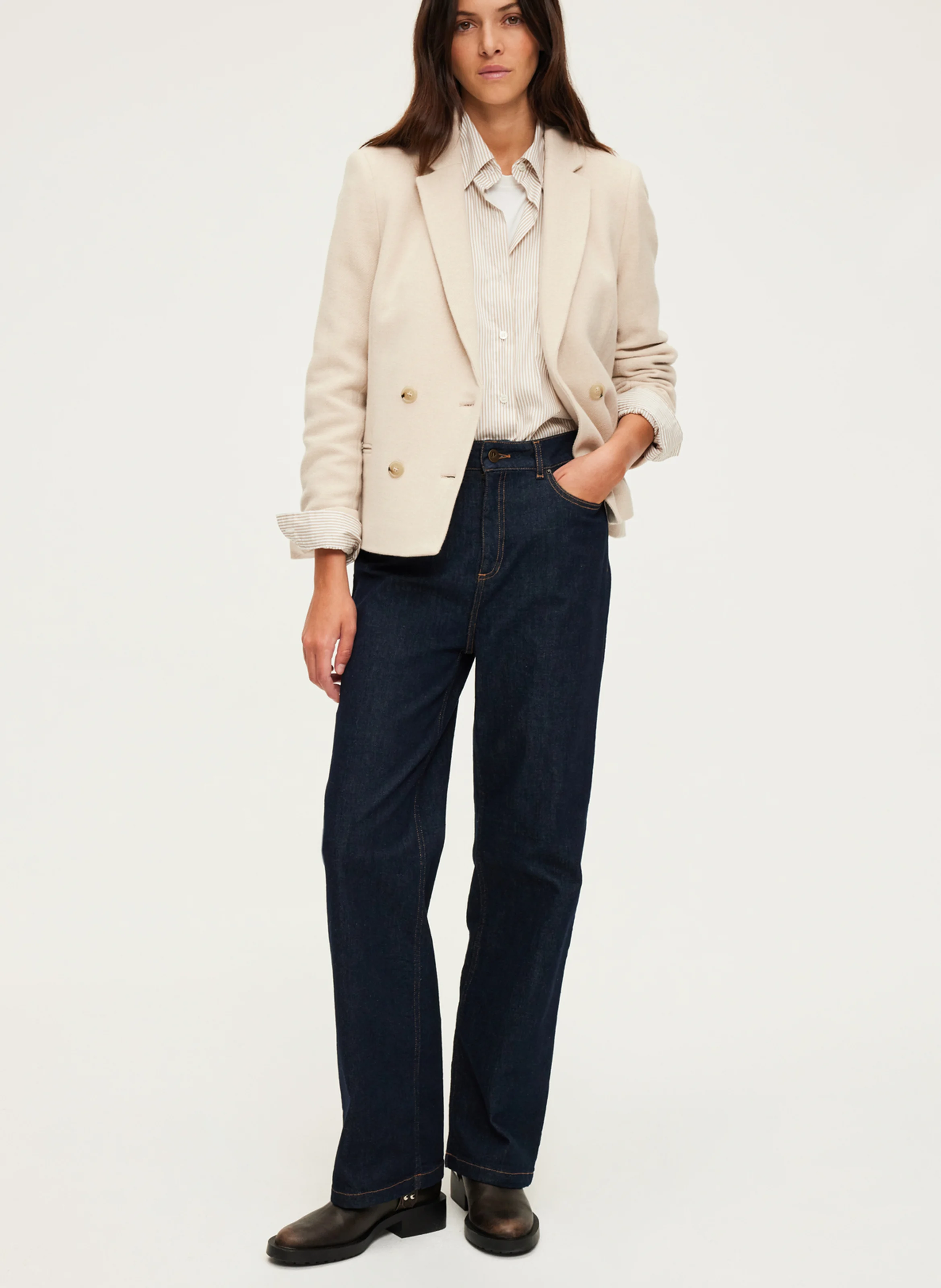 MAGALIE - Blazer boutonnage croisé en laine mélangée | Beige