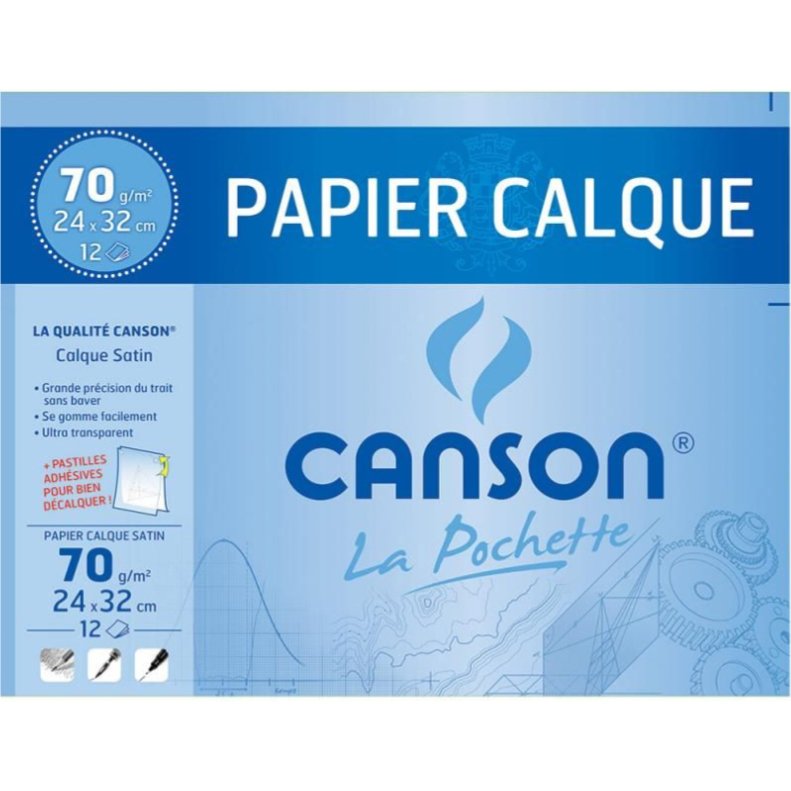 Papier calque canson crayon encre dessin industriel 70/75g a3 420x297mm pochette 10f