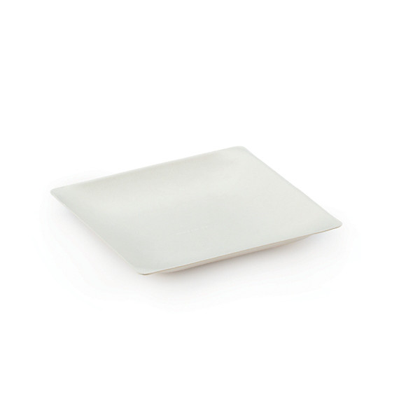 Assiette jetable carrée biodégradable en canne à sucre 11 x 11 cm - Blanc - Lot de 100