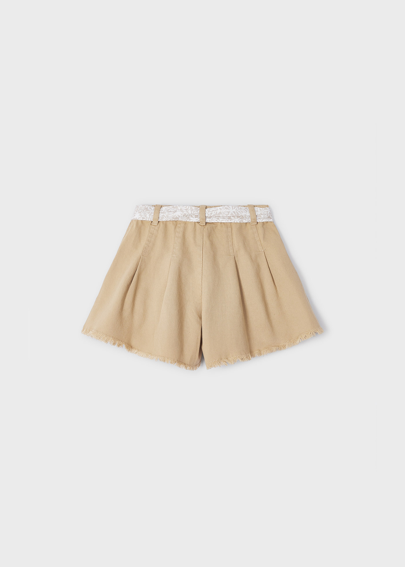 Calções de algodão estampados para meninas com cinto, feitos de algodão sustentável.