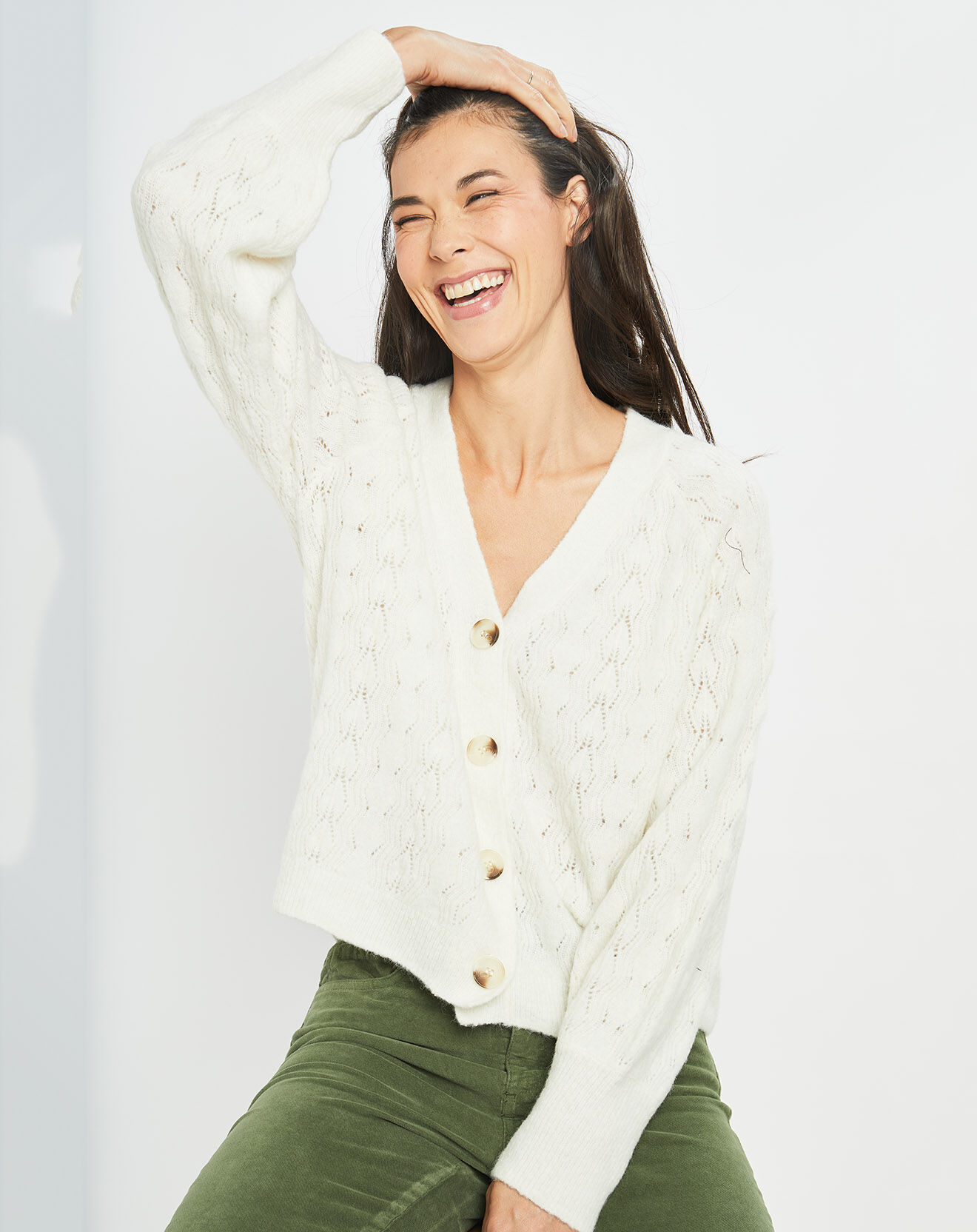 Lauren Vidal Cardigan en Laine & Mohair mélangés Seven ivoire