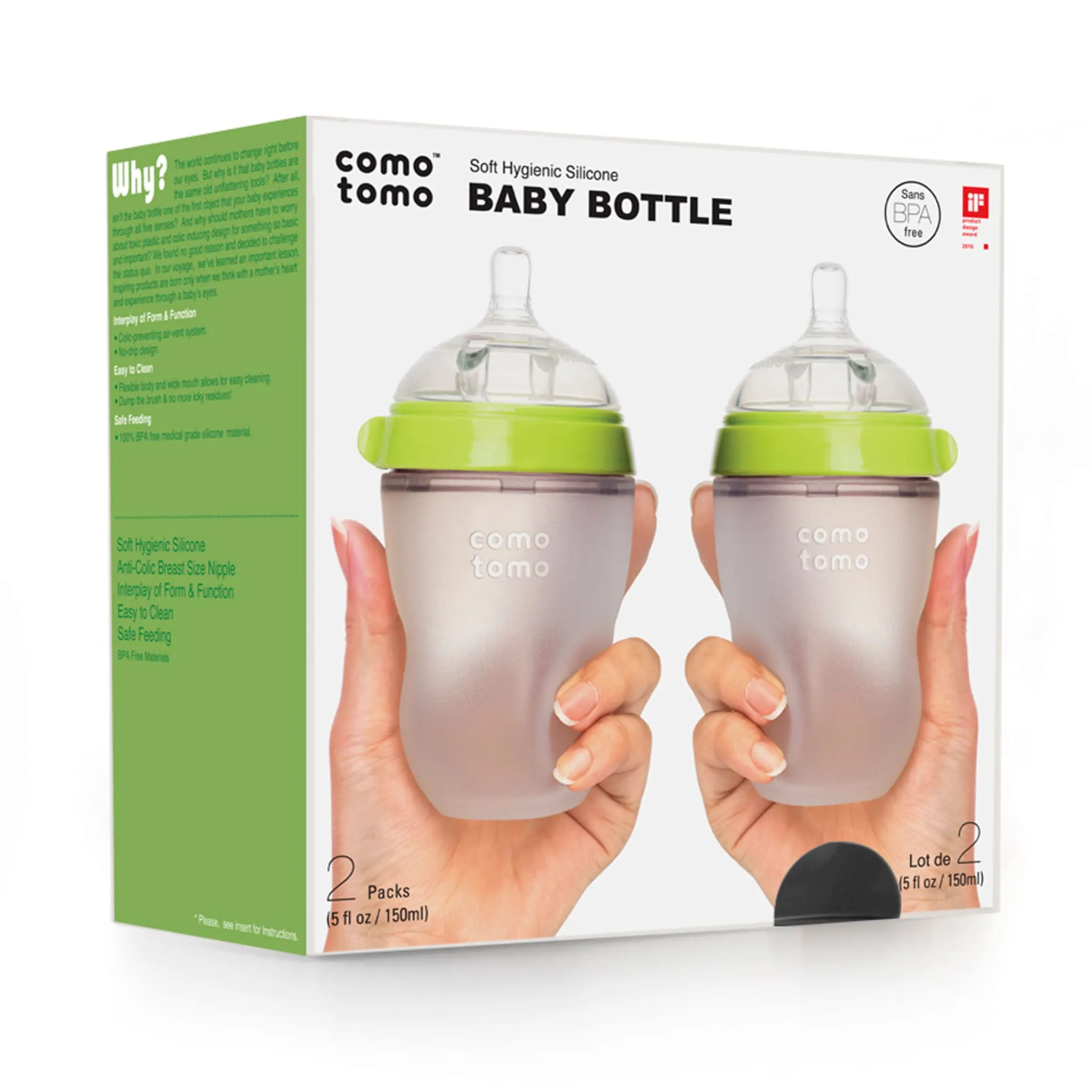 Como Tomo Biberon Souple à Flot Naturel Prévention des Coliques 250ml Ensemble de 2 - Vert