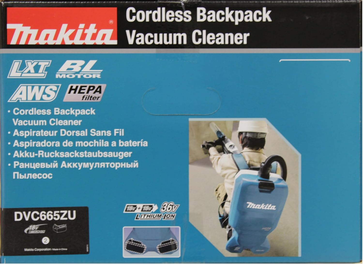 Makita DVC665ZU, Rucksackstaubsauger 2x18 V mit Bluetooth (ohne Akku, ohne Ladegerät), Blau