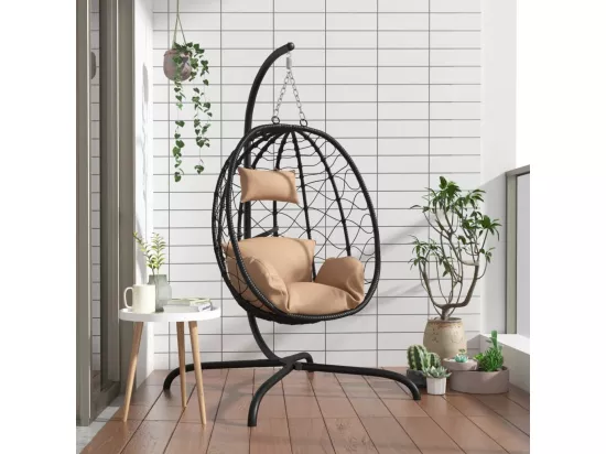 Chaise suspendue en forme d'œuf avec coussin taupe