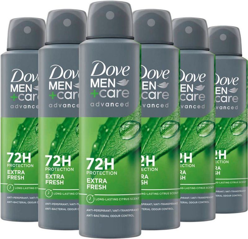Dove Men+Care Advanced Anti-Transpirant Deodorant Spray - Extra Fresh - met anti-bacteriële geurbestrijding - 6 x 150 ml