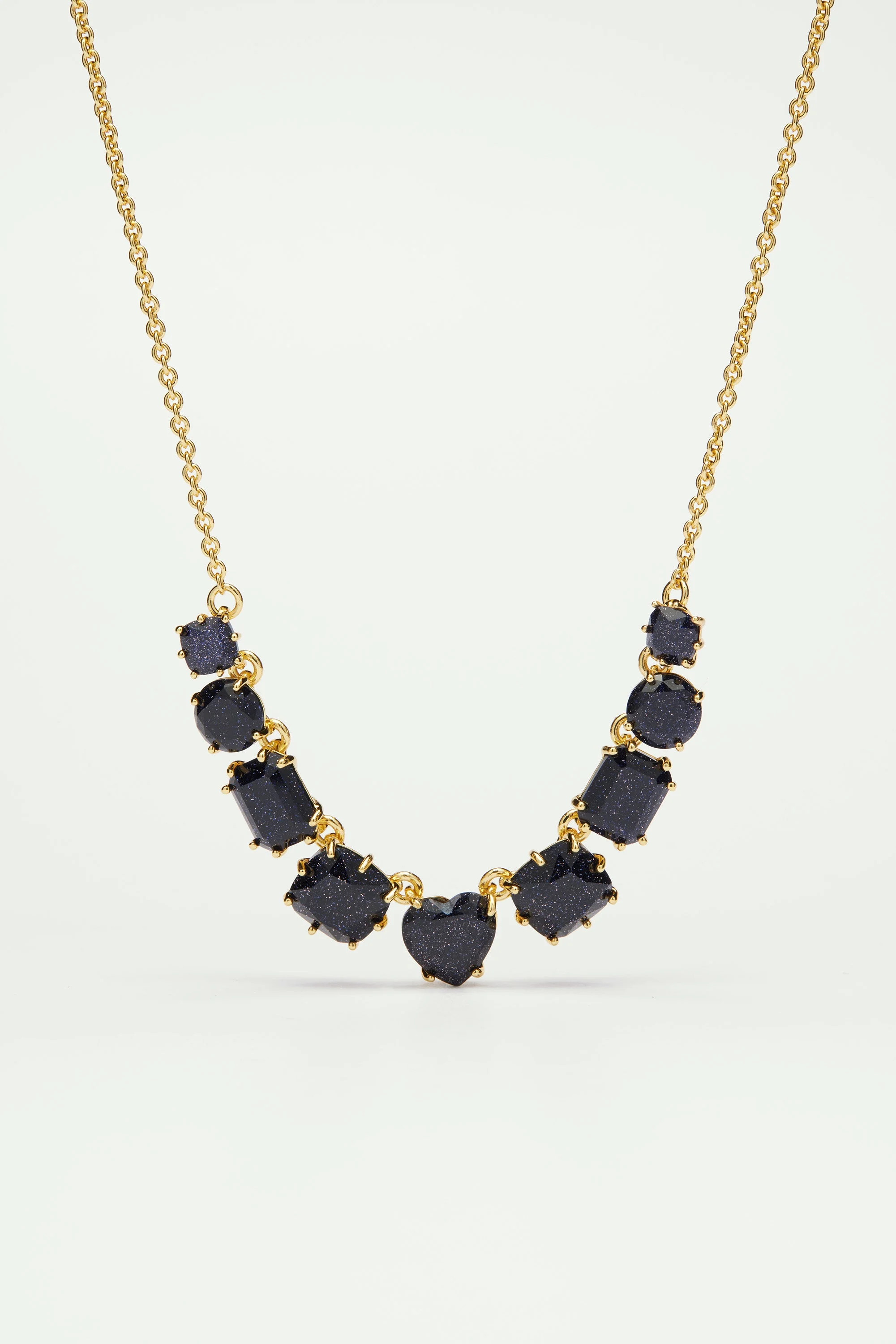 Collier fin 9 pierres la diamantine bleu nuit pailleté | Bleu