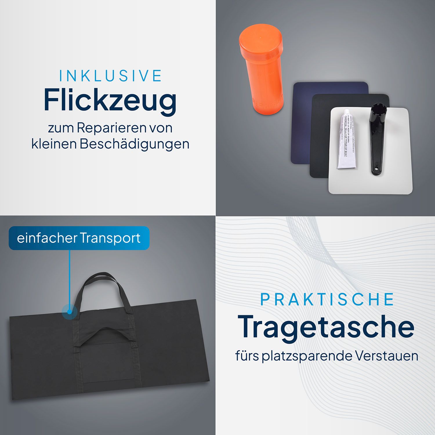 ArtSport Schlauchboot 3,80m mit 2 Sitzbänke, Aluboden, Paddel, Pumpe, Tasche & Reparaturset