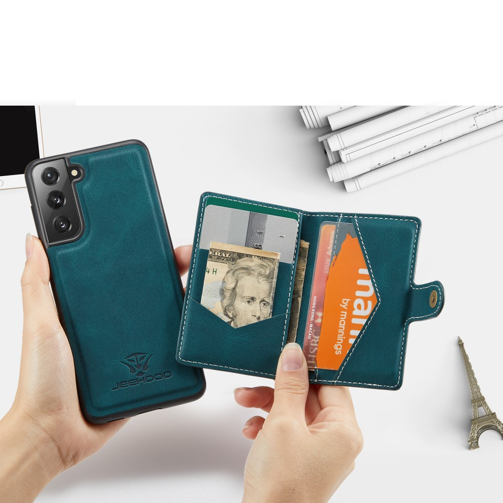 2in1 Samsung Galaxy S21 FE 5G Leder Hülle Wallet   Magnetisches Kreditkartenfach  - Grün
