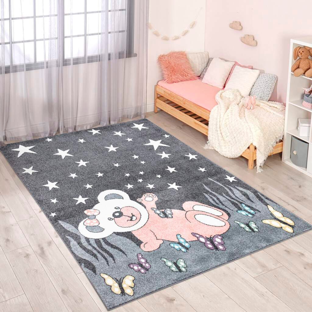 Carpet City Kinderteppich »ANIME916« rechteckig 11 mm Höhe Kinderzimmer Teppich Modern mit Mond, Blumen, Wolken, Creme, Multi