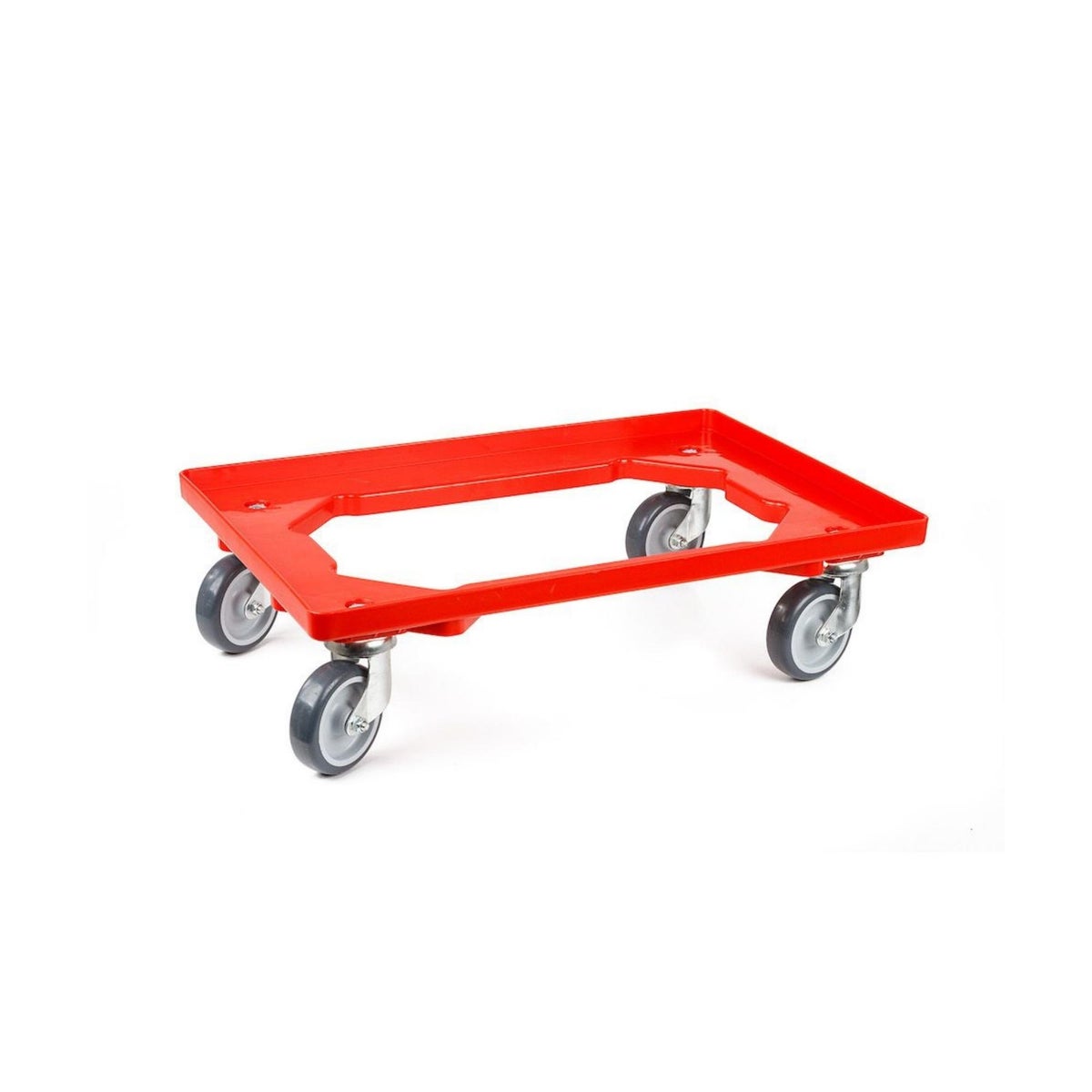 PROREGAL Transportwagen voor Euroboxen 60 x 40 cm met rubberen wielen, rood, open dek, 2 zwenkwielen en 2 bokwielen, draagvermogen 300 kg