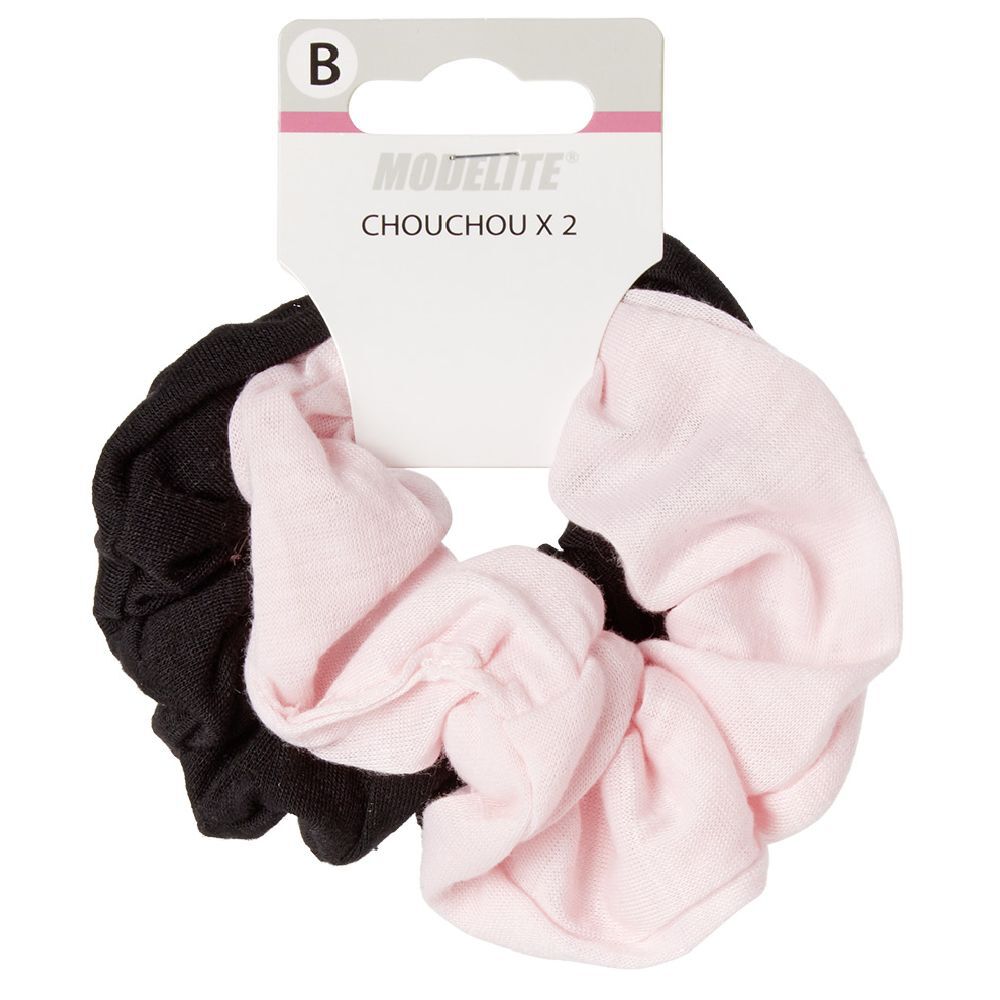 Chouchou en maille rose noir x2