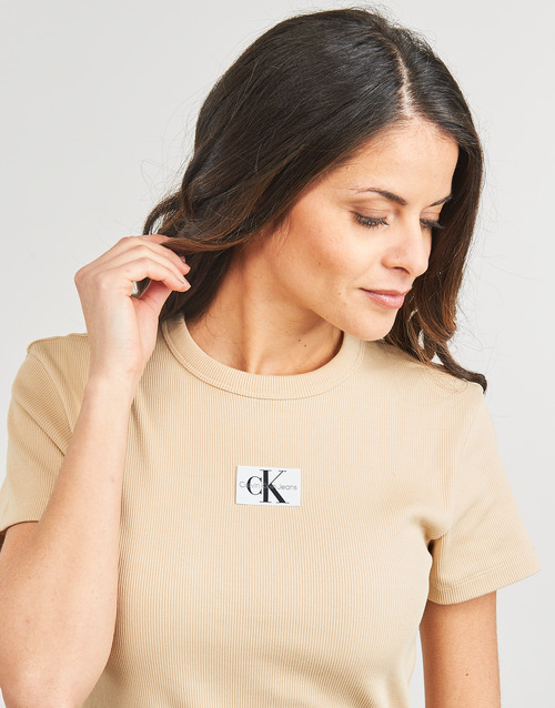 Calvin Klein Jeans - WOVEN LABEL RIB REGULAR TEE - Beige
