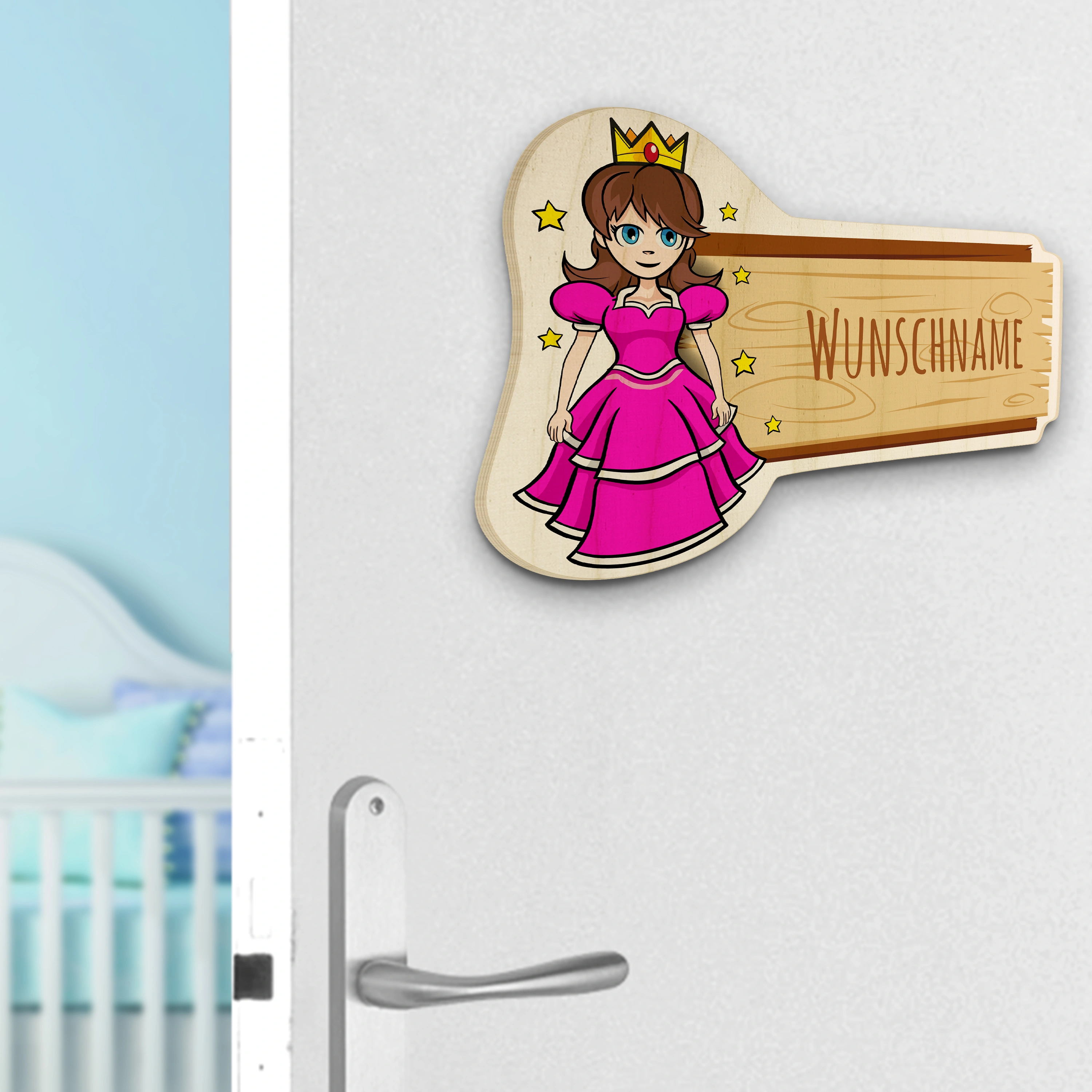 Personalisiertes Holz-Türschild mit Namen (Motiv: Prinzessin)