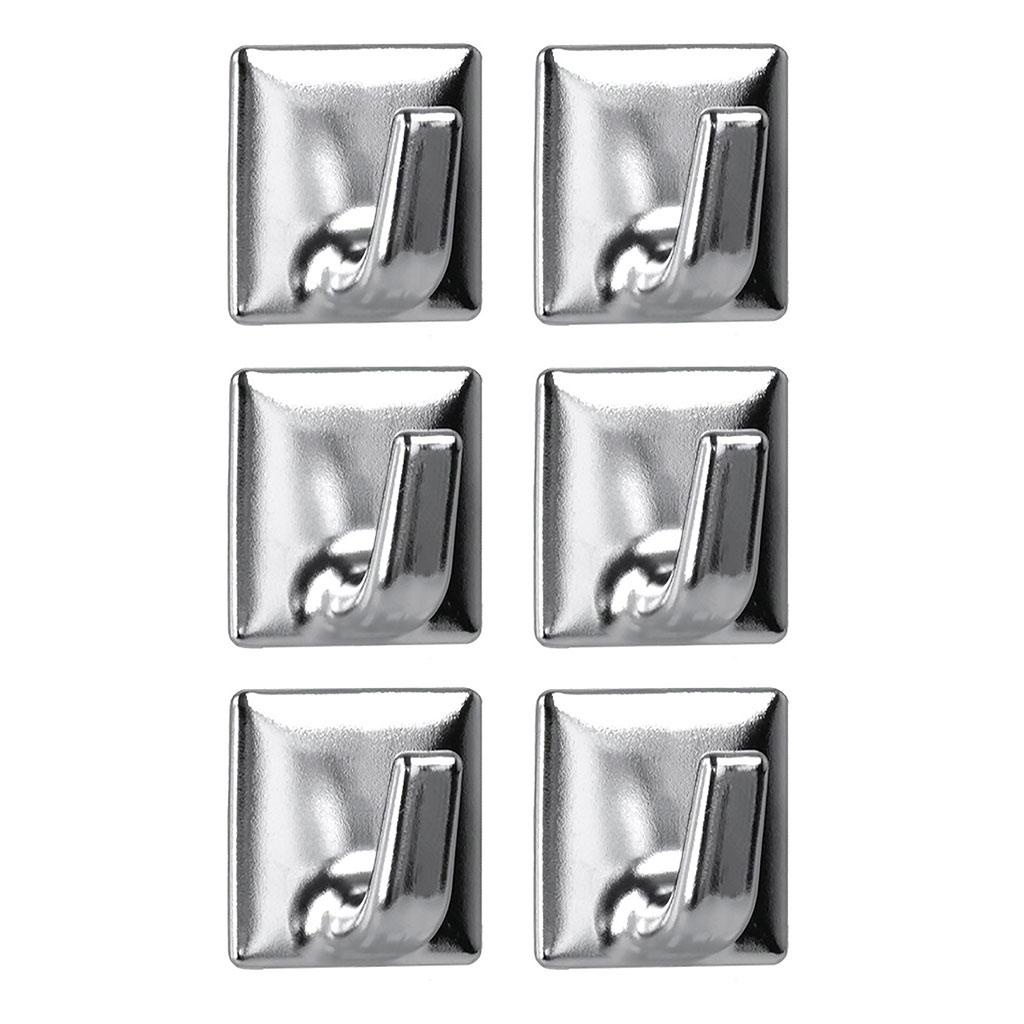 Lot de 6 crochets adhésifs carrés chromés 3x3cm