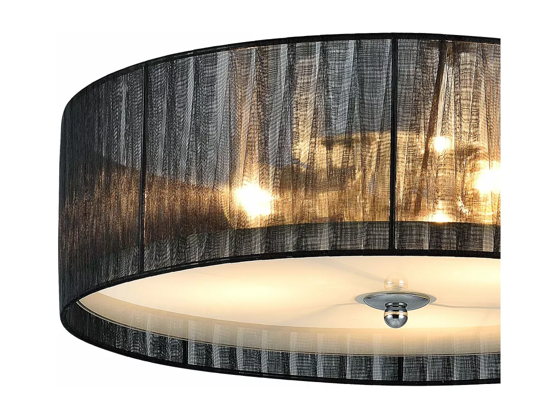 Plafonnier moderne lustre design lampe à suspension salon diamètre 40 cm tissu verre noir blanc 03_0005937