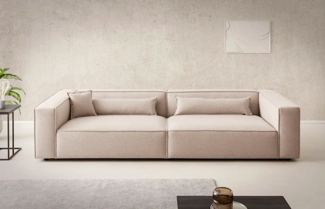 LeGer Home by Lena Gercke 3-Sitzer »PIARA XXL, Sofa mit Kedernaht in Cord, Leinenoptik o. Strukturstoff« schwarze Füsse, bequemer Sitzkomfort, extra tiefe Sitzfläche