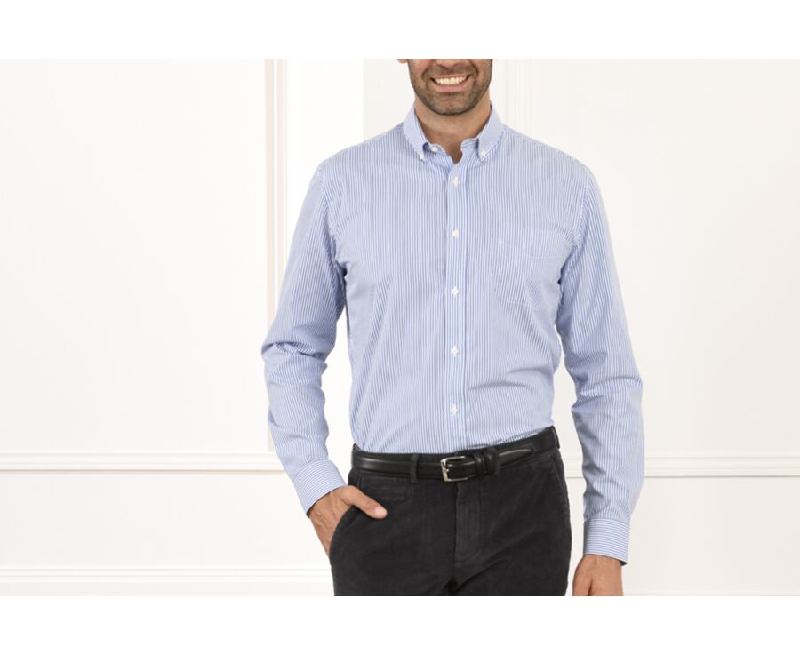 Chemise coton rayures bleues - Col américain - MARLON