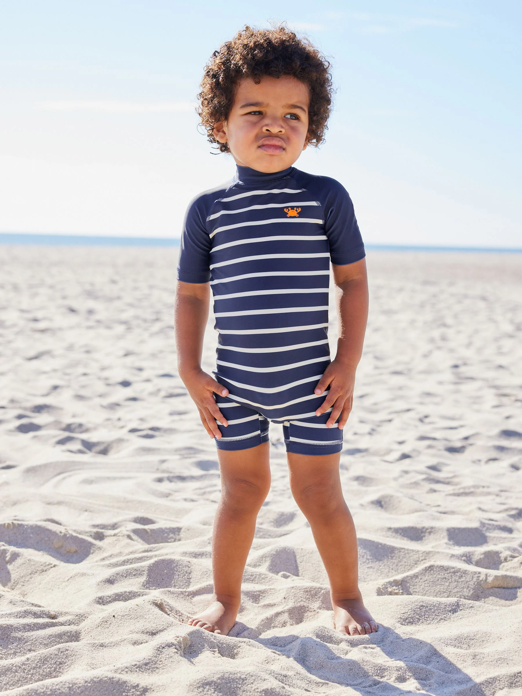 Marineblauw gestreept - Zonbeschermend onesie (3 mnd-7 jr)