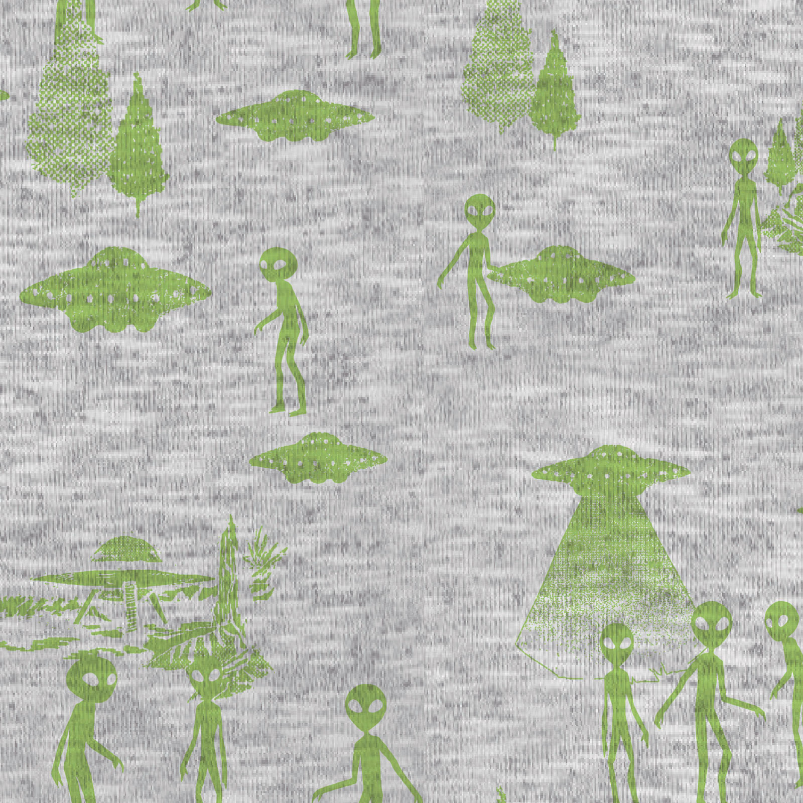 Jersey - grau-grün - leuchtende Aliens -155 cm breit