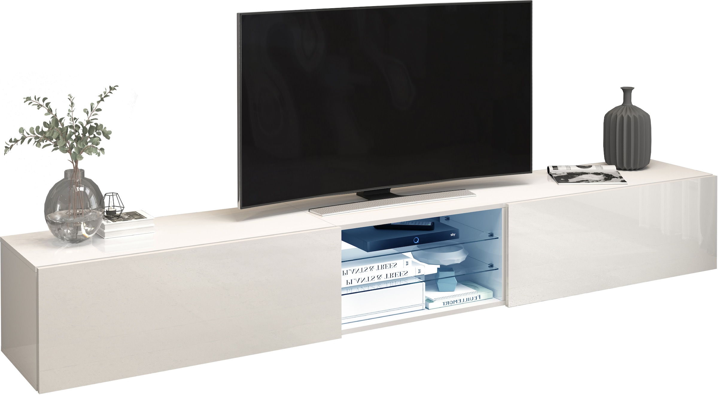 INOSIGN Lowboard »Egypt,Lowboard,TV-Kommode,TV-Möbel,TV-Bank« mit 2 Klappen, 2 Glasböden,kompl. Hochgl. lackiert (B/T/H)240x38x35 cm