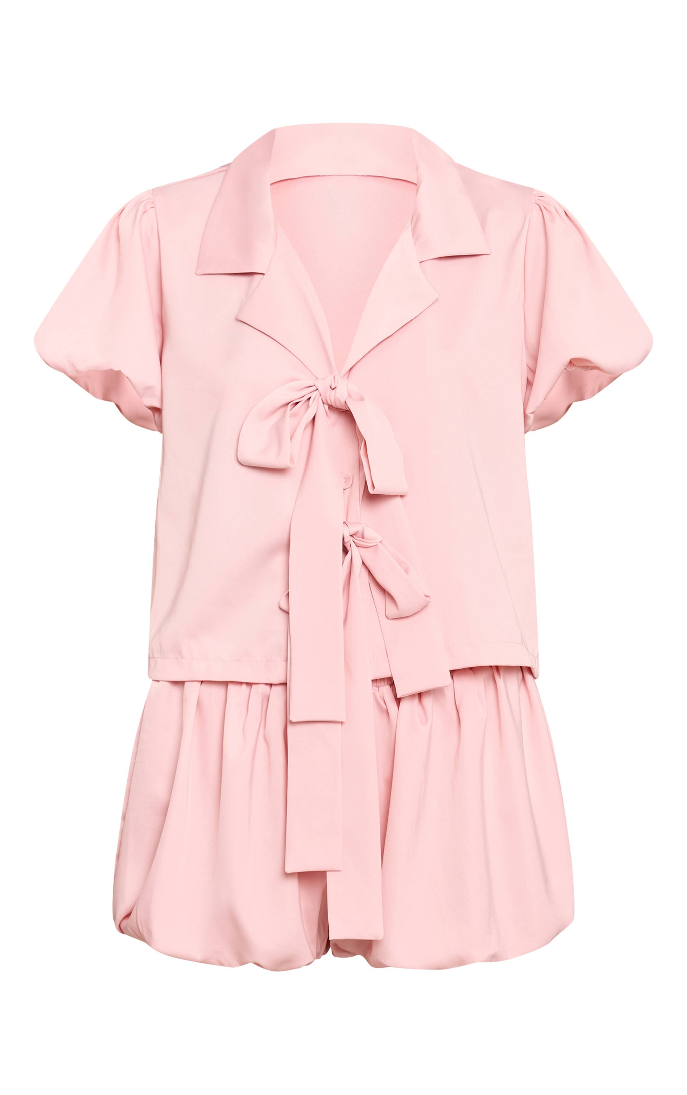 Rose Bébé Pyjama Court À Nœud Et Manches Bouffantes