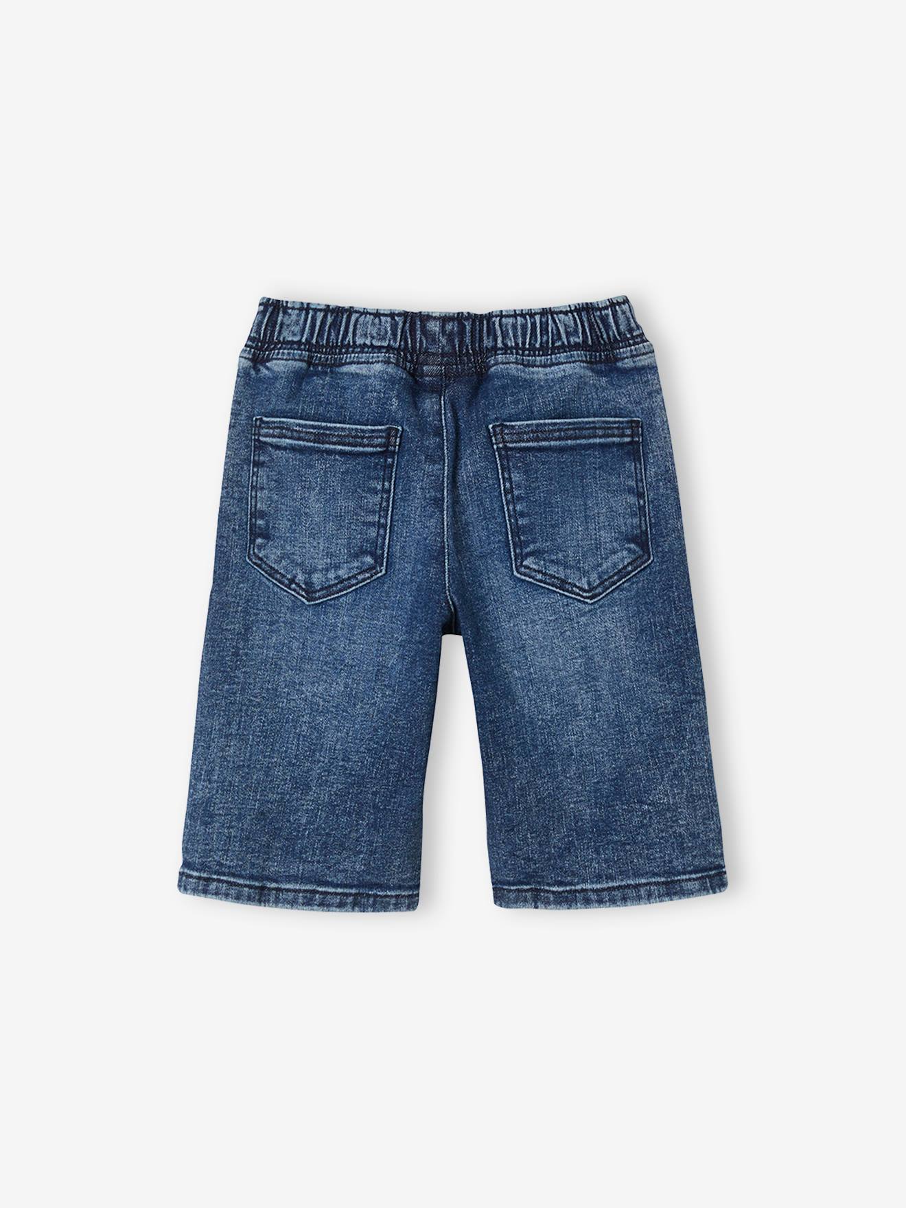 Bermuda de moletom com efeito jeans para meninos, lavagem azul escura