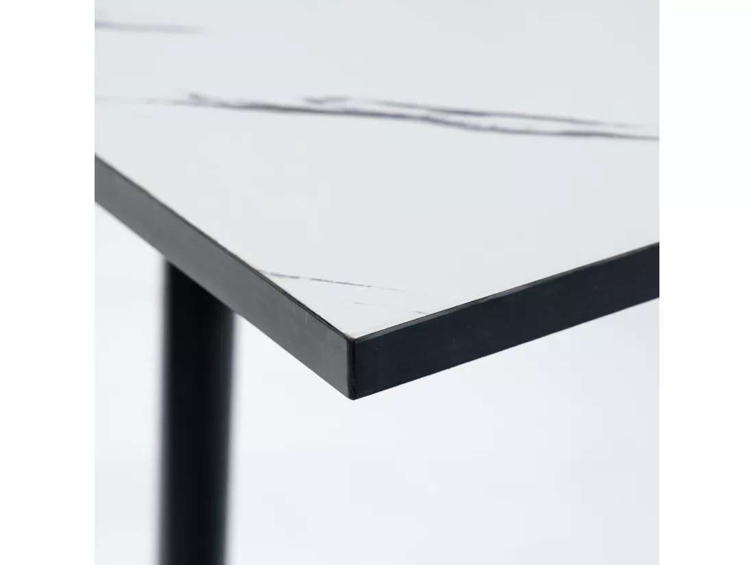 URBAN MEUBLE Table de salle à manger rectangulaire extensible blanche effet marbre de style scandinave pieds noir 120-160cm
