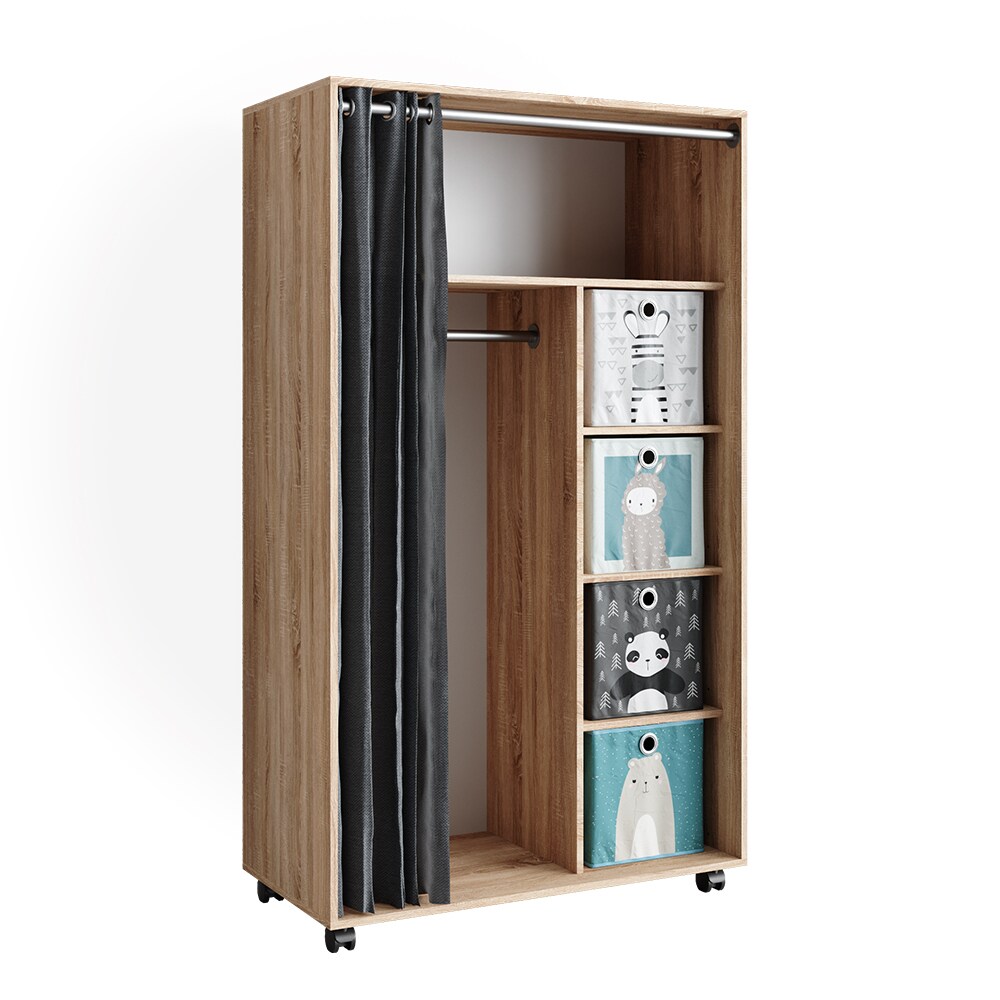 Vicco mobiler Kinderkleiderschrank Dielenschrank Garderobe Doros Sonoma modern 100 x 168 cm Faltboxen offen rollbar