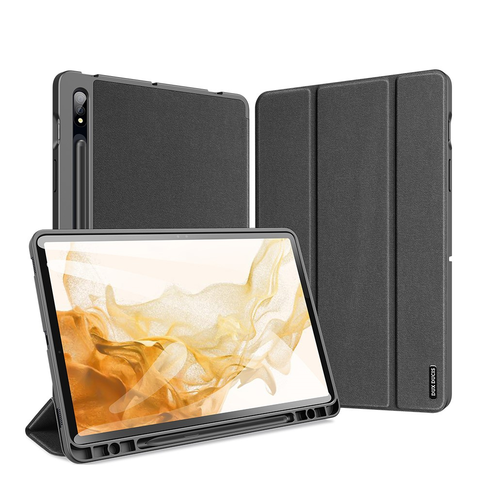 Samsung Galaxy Tab S8 / Tab S7 Tasche Smart Cover Hülle Stoff Design mit S-Pen Halterung - Schwarz