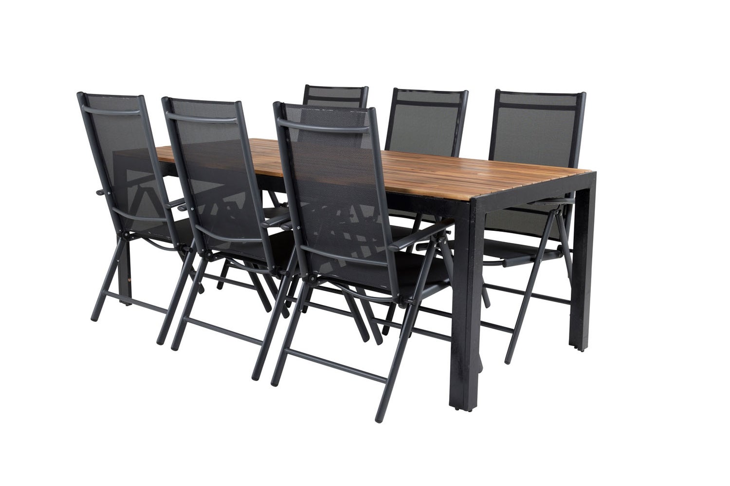 Bois tuinset: tafel (90x205cm) en 6 stoelen, Break, zwart/naturel. 90 x 205 x 76 cm