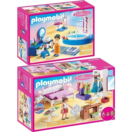 PLAYMOBIL® Dollhouse 2er Set Schlafzimmer + Badezimmer