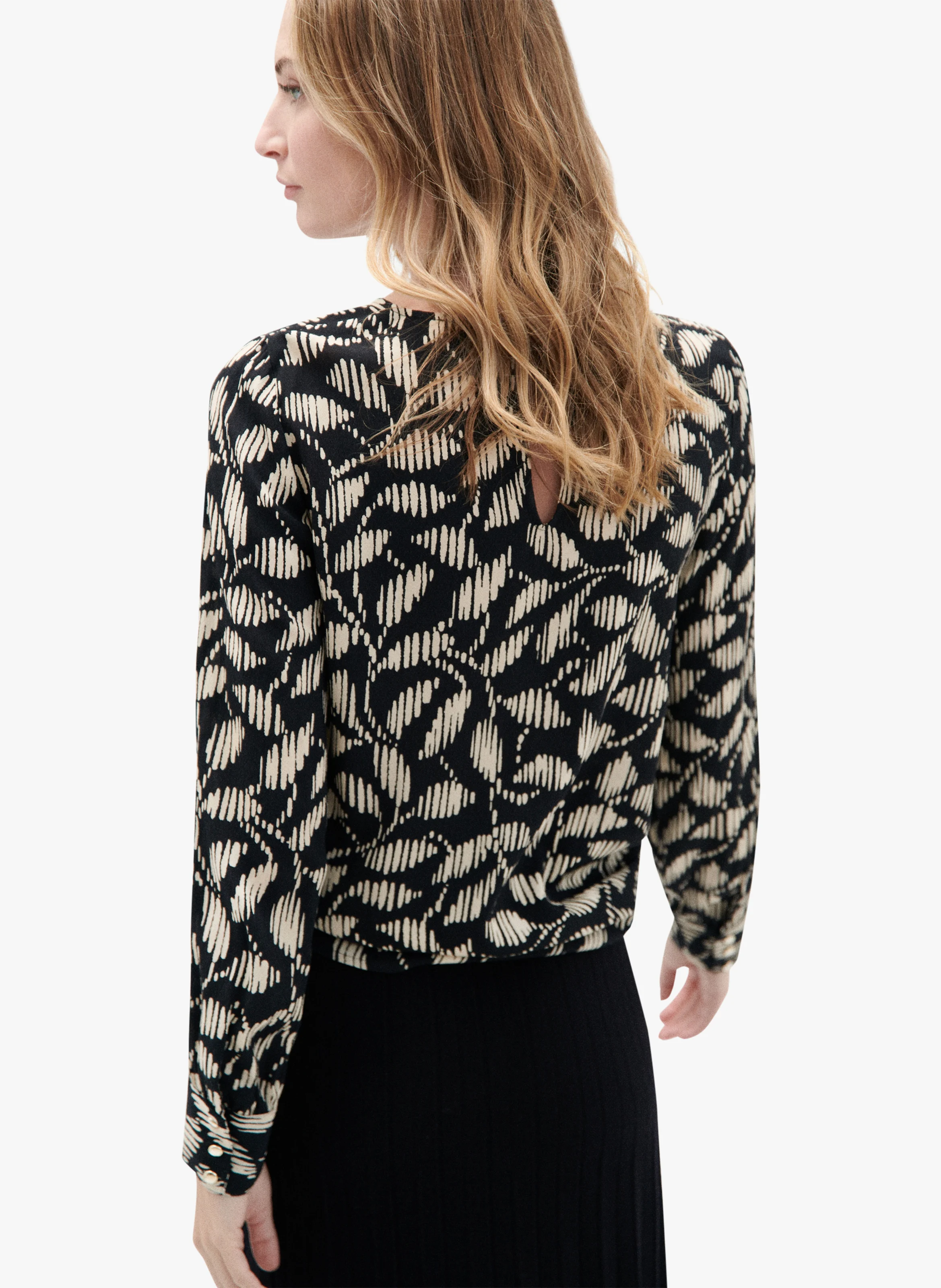 LENA - Blouse col rond droit imprimé | Noir