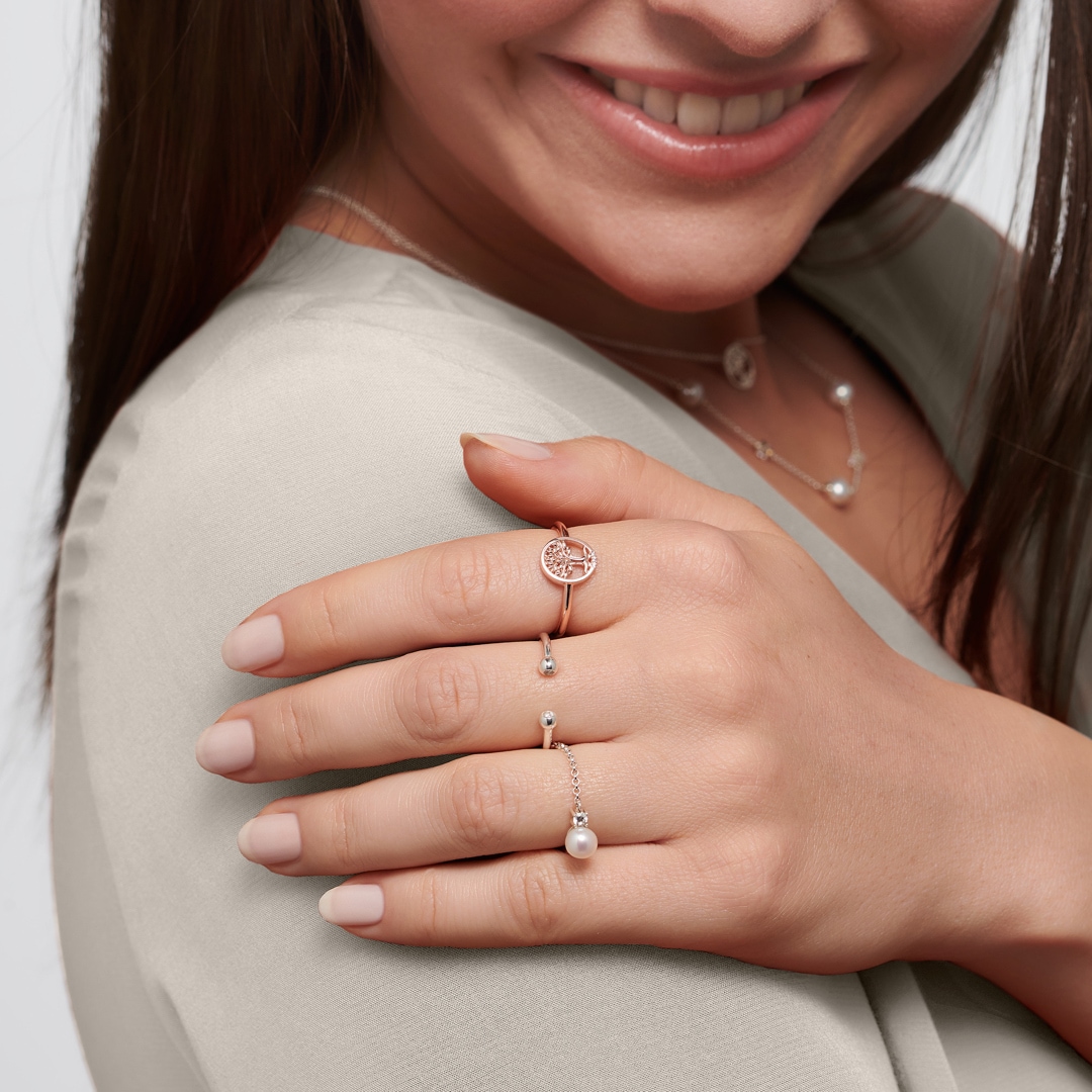 Thomas Sabo Charm Club Ring Perle mit weissem Stein silber