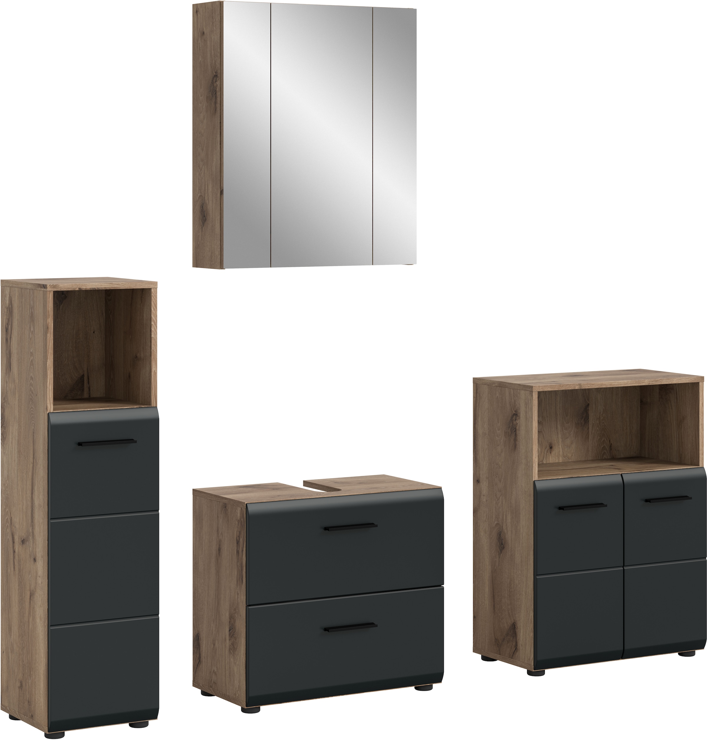 INOSIGN Badmöbel-Set »FLORENZ, TOPSELLER!, 4-teilige Badkombination, hochwertige MDF-Front« Set, Midischrank hoch, WBU, Spiegelschrank, Midischrank breit, 4 Stk. tlg.