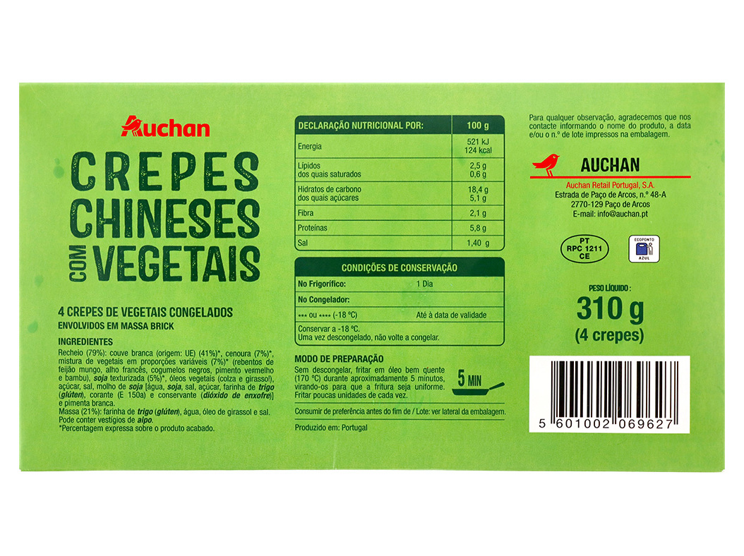 CREPES CHINESES COM VEGETAIS AUCHAN 310G