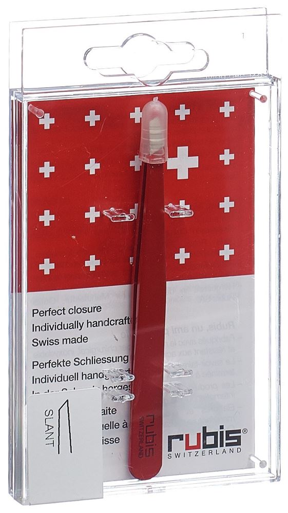RUBIS Pinzette schräg rot Inox 1 Stk