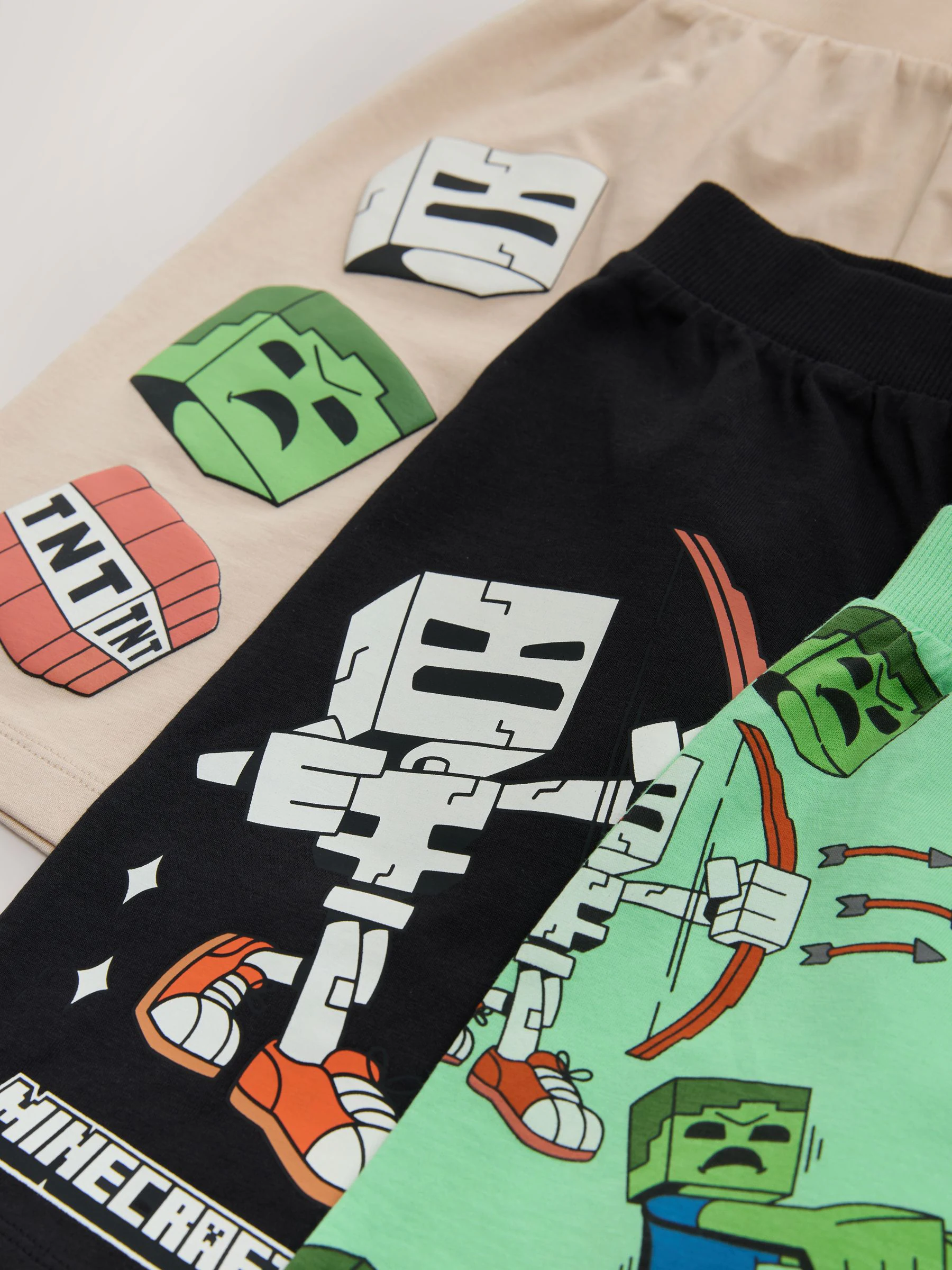 Zwart/Groen/kiezelkleurig - Minecraft 100% katoenen korte pyjama's 3 verpakking (3-16jr)
